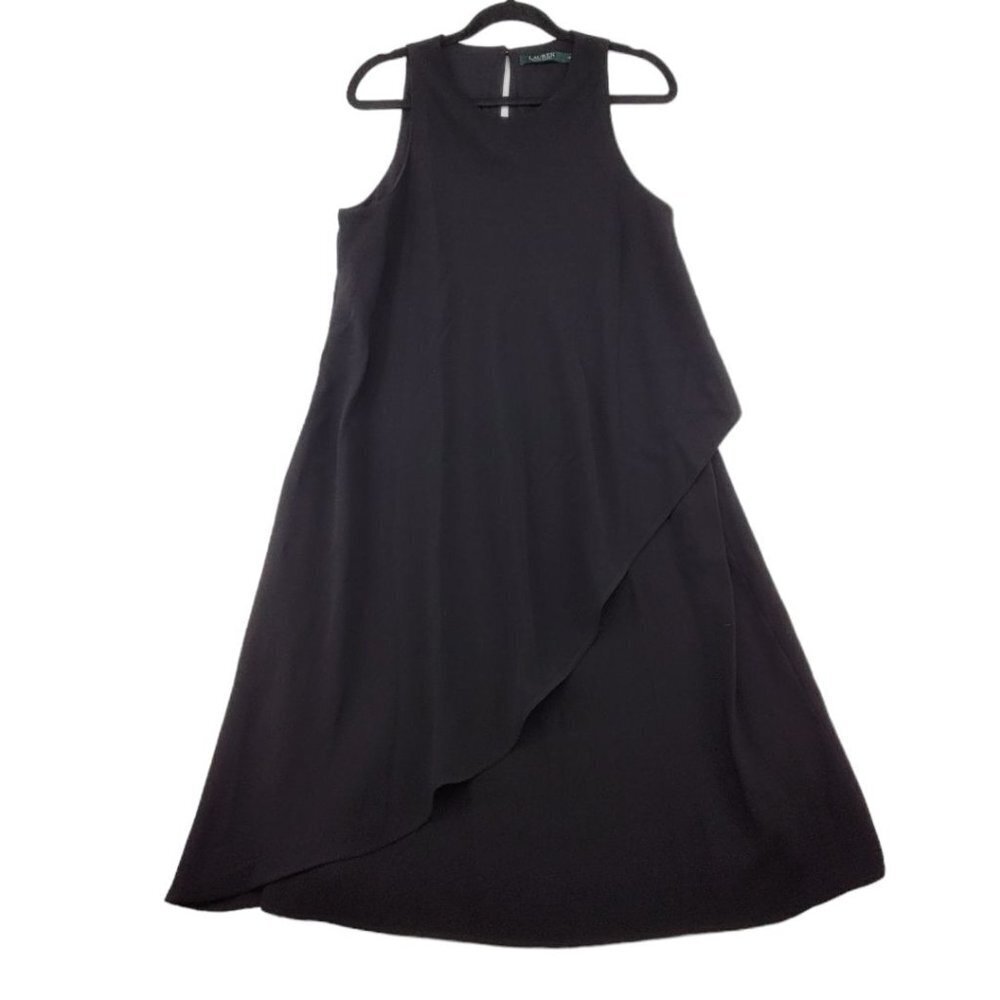 Lauren Ralph Lauren womens 12 Black sleeveless draped knee length to midi dress
